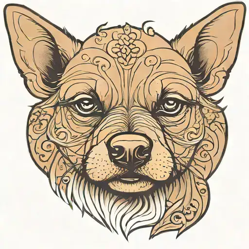 Black and brown small dog with sharp ears and pointed nose with less hair in body.  tattoo design idea