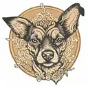 Black and brown small dog with sharp ears and pointed nose with less hair in body.  tattoo design idea