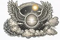 sun shining through clouds with rays on god with wings and saying Isaiah 41-10 tattoo design idea