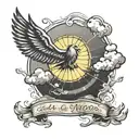 sun shining through clouds on god with wings saying Isaiah 41-10 tattoo design idea