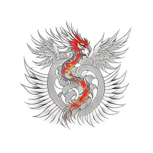 phoenix rising from a camp fire tattoo design idea