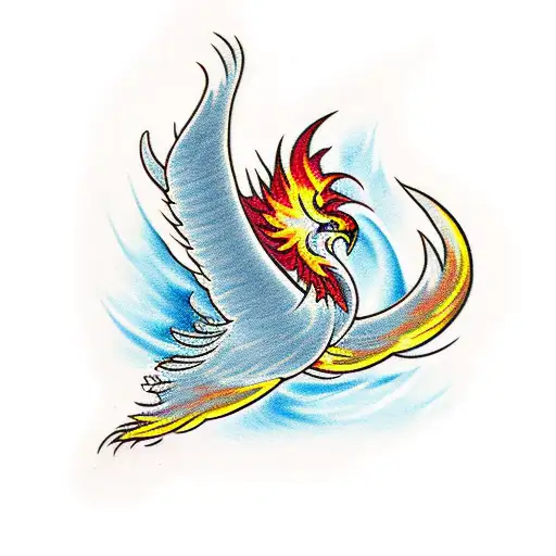 phoenix rising from a camp fire tattoo design idea