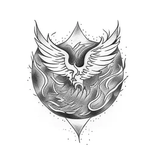 phoenix rising from a camp fire tattoo design idea