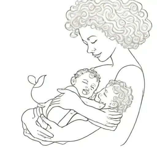 mom with curly hair holding babygirl with name incorporated tattoo design idea