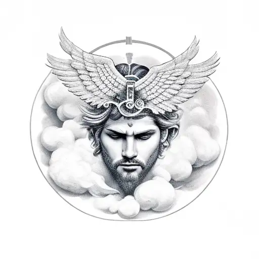 Greek god with clouds and wings tattoo design idea