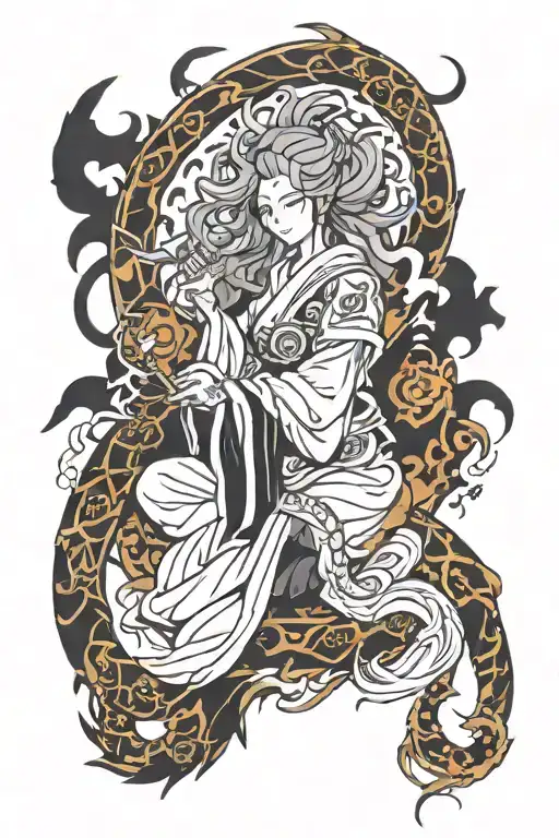 blessing of the celestials fan shi udu tattoo design idea