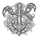 lobster and crab inside anchor cross tattoo design idea