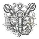 lobster and crab inside anchor cross tattoo design idea