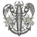 lobster and crab inside anchor cross tattoo design idea