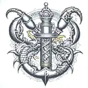 lobster and crab inside anchor cross tattoo design idea