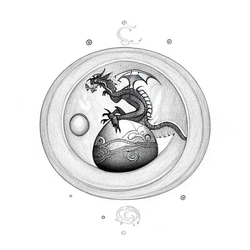 Dragon circling around it's egg which has the word "KID" written on it and the dragon has "Karma written along its curve tattoo design idea