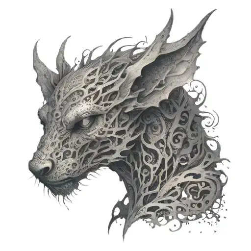 A fantasy-inspired ghostly creature with intricate details tattoo design idea