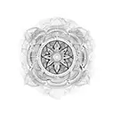 A spiritual mandala with intricate patterns and symbols representing faith and spirituality. tattoo design idea