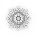A spiritual mandala with intricate patterns and symbols representing faith and spirituality. tattoo design idea