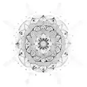 A spiritual mandala with intricate patterns and symbols representing faith and spirituality. tattoo design idea