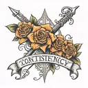 Text "Consistency." with a nice presentation of consistency in the text like a chart going up tattoo design idea