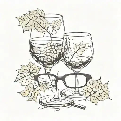 I want a design that combines glasses, a glass of wine, a thread and a leaf tattoo design idea