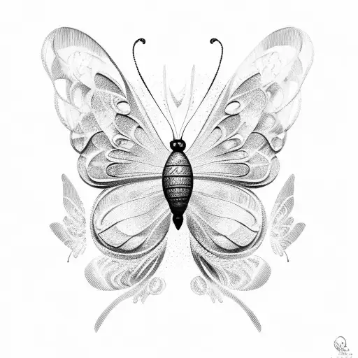 A butterfly made of fish scales, with musical notes as its wings tattoo design idea