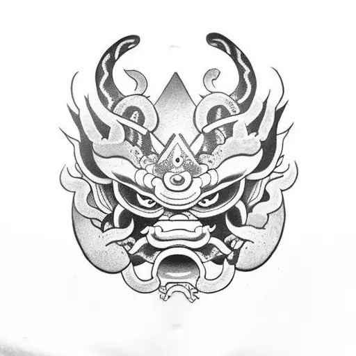 Oni Mask snake tattoo design idea