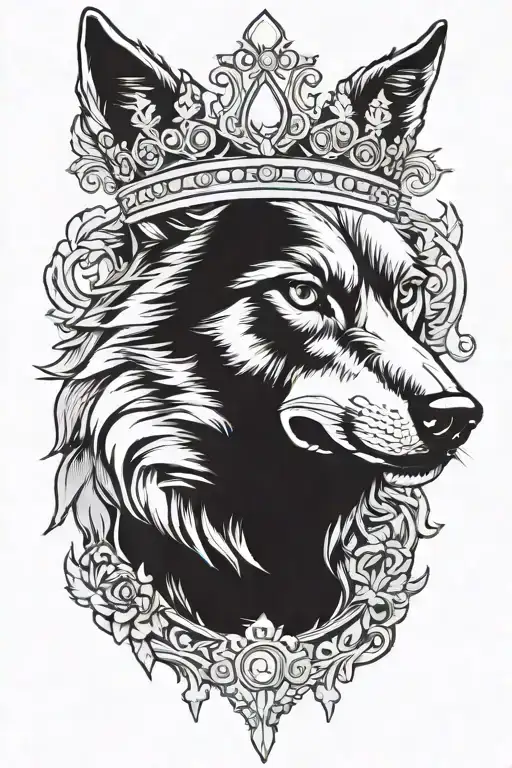 wolf with king crown tattoo design idea