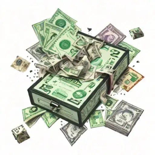 Realistic depiction of a monopoly board game with cash raining down on it tattoo design idea