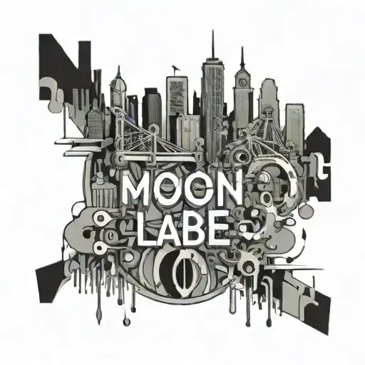 An abstract representation of a busy city skyline with hidden images of work tools and the phrase 'molon labe' tattoo design idea