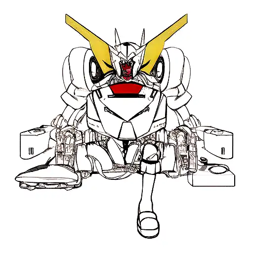 Design a realistic tattoo of a programmer's life with anime-inspired elements like code and characters agumon gundam  tattoo design idea