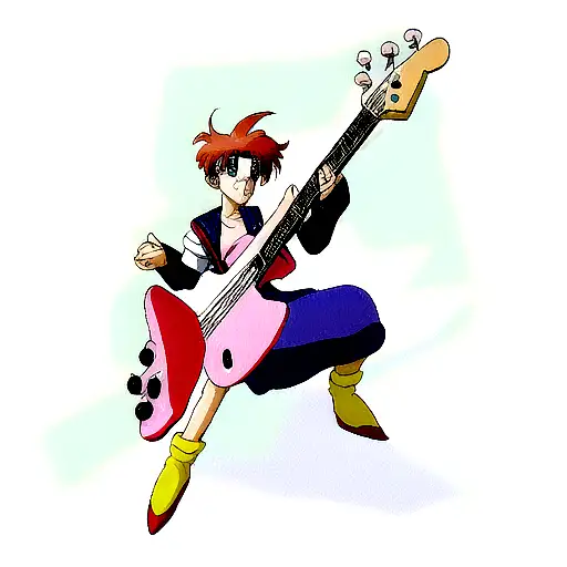 Playstation 1; anime: digimon, gundam seed, sailor moon, one piece; bass guitar, tattoo design idea