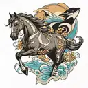 running horses and orcas tattoo design idea