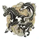 running horses and orcas tattoo design idea