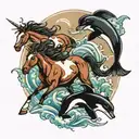 running horses and orcas tattoo design idea