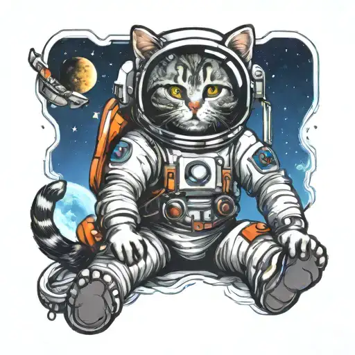 cat astronaut lost in space tattoo design idea