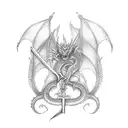 sword with books and a dragon tattoo design idea