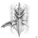 sword with books and a dragon tattoo design idea