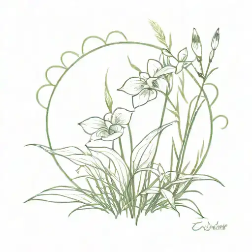 eudaimonia (human flourishing garden with grass tattoo design idea