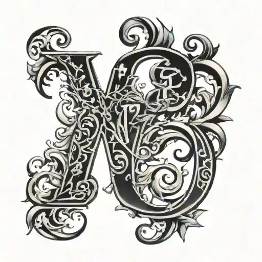 Gothic letter E and J joined together tattoo design idea