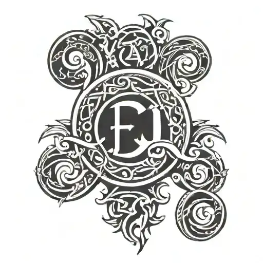 Tribal gothic letter E and J joined together tattoo design idea