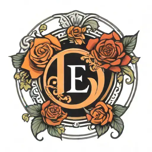Minimalist letter E and J joined together enclosed in a circle tattoo design idea