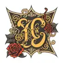 letter E y J joined gothic. tattoo design idea