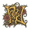 letter E y J joined gothic. tattoo design idea