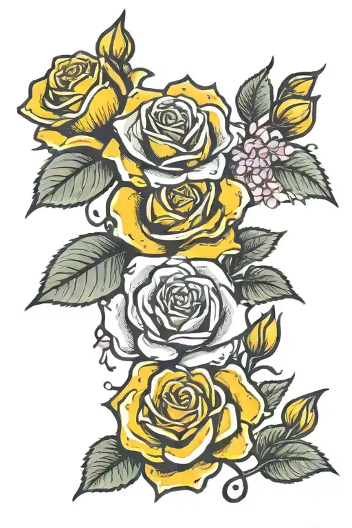 yellow red tip rose with cherry blossom petals falling tattoo design idea