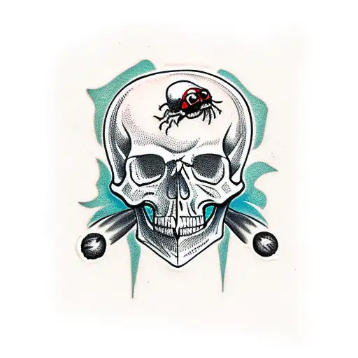 Skull with black widow crawling out of mouth tattoo design idea