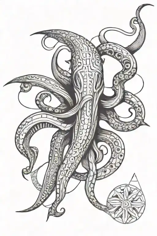 squid wrapped thin lines tattoo design idea