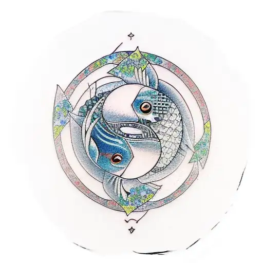 Koi Fish, yin yang, cherry blossom tattoo design idea