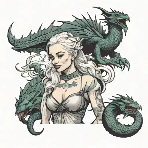 Daenerys Targaryen pinup with 3 baby dragons on her  tattoo design idea