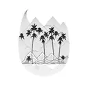 palm trees three little birds waves two mountain peaks tattoo design idea