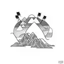 palm trees three little birds waves two mountain peaks tattoo design idea