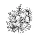 bouquet larkspur,Daffodil, and carnation flower tattoo tattoo design idea