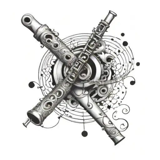 A surreal fusion of a flute and abstract art elements creating a unique design tattoo design idea
