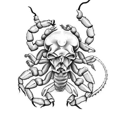 scorpion with three tails coming out of skull tattoo design idea